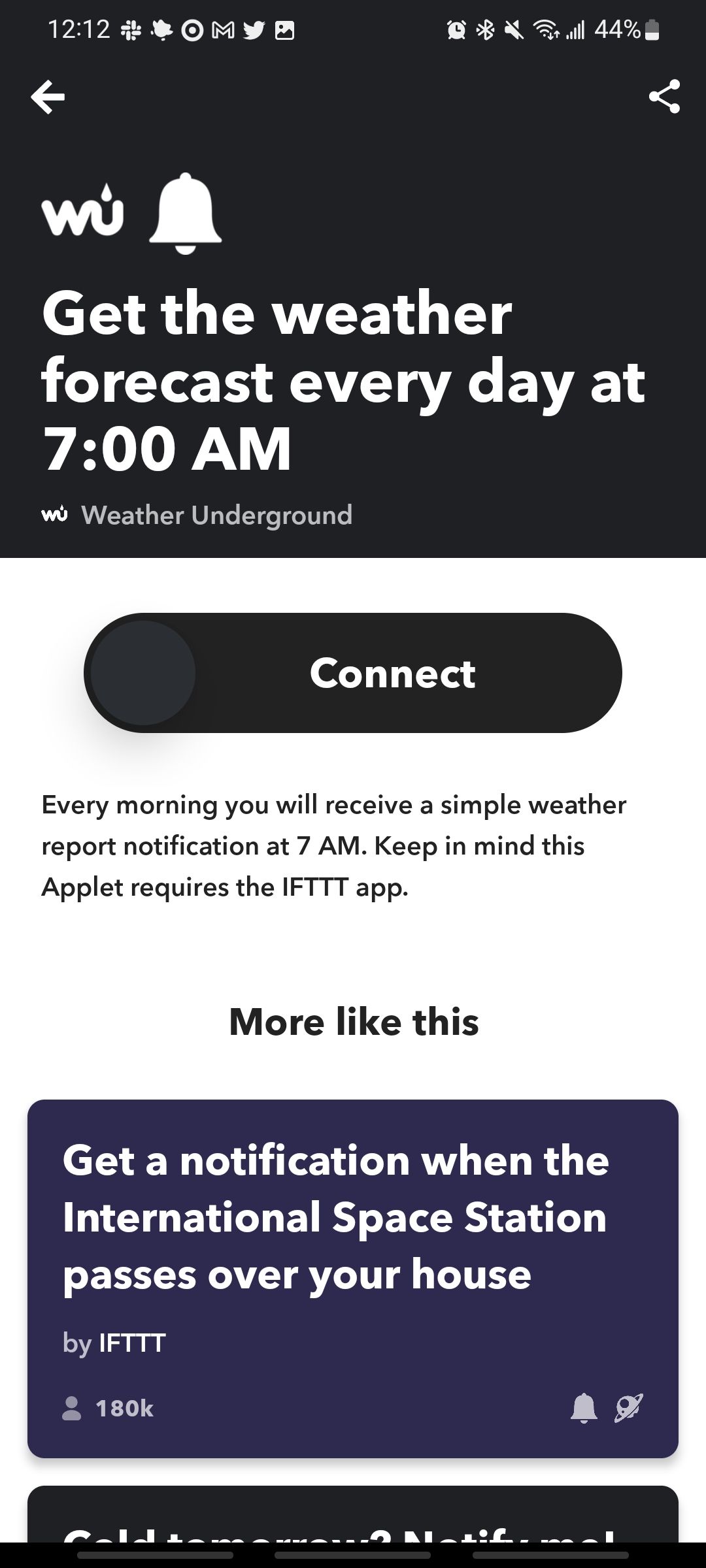 get the weather forecast every day at 7am applet in ifttt app