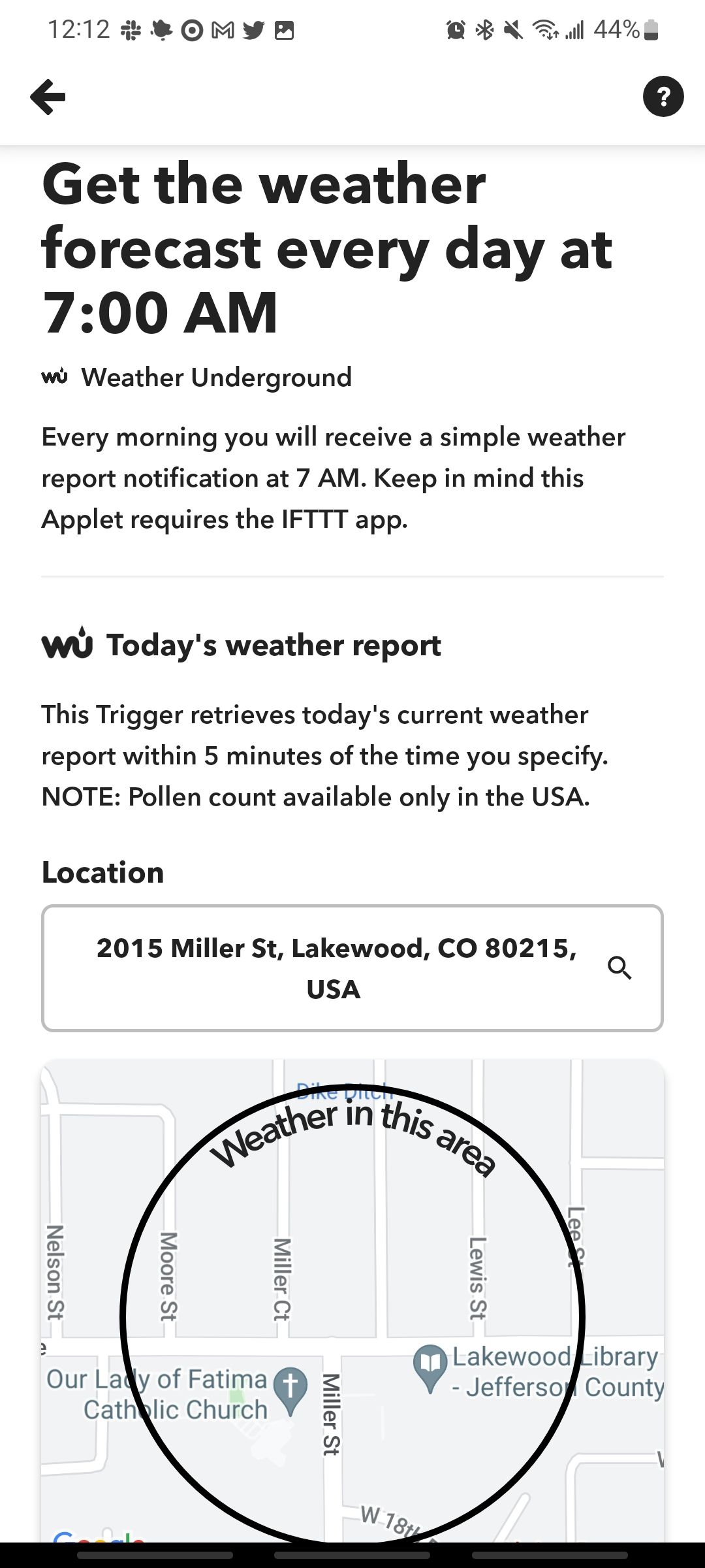get the weather forecast set up on android phone ifttt