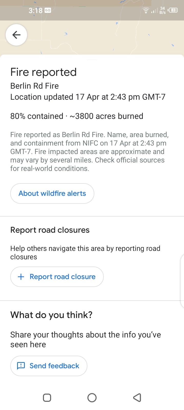 google maps wildfire updates