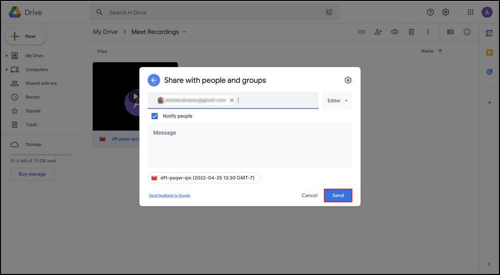 Share button in Google drive