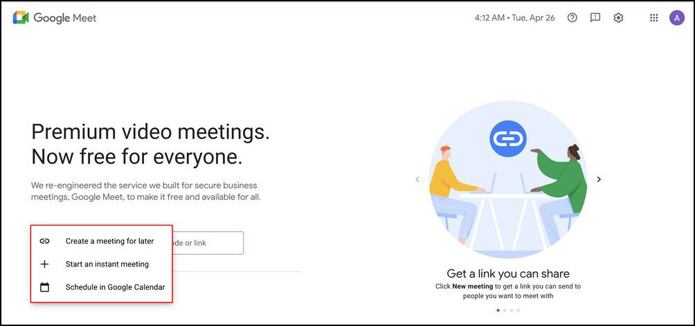 Begin a google meeting