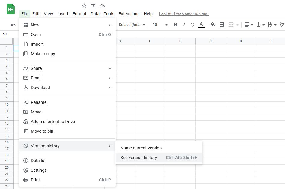 google sheets version history