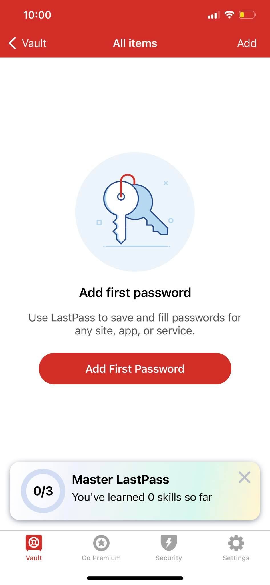 the homepage and main menu of lastpass