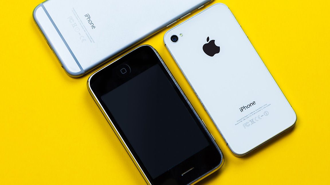 iPhones on yellow background