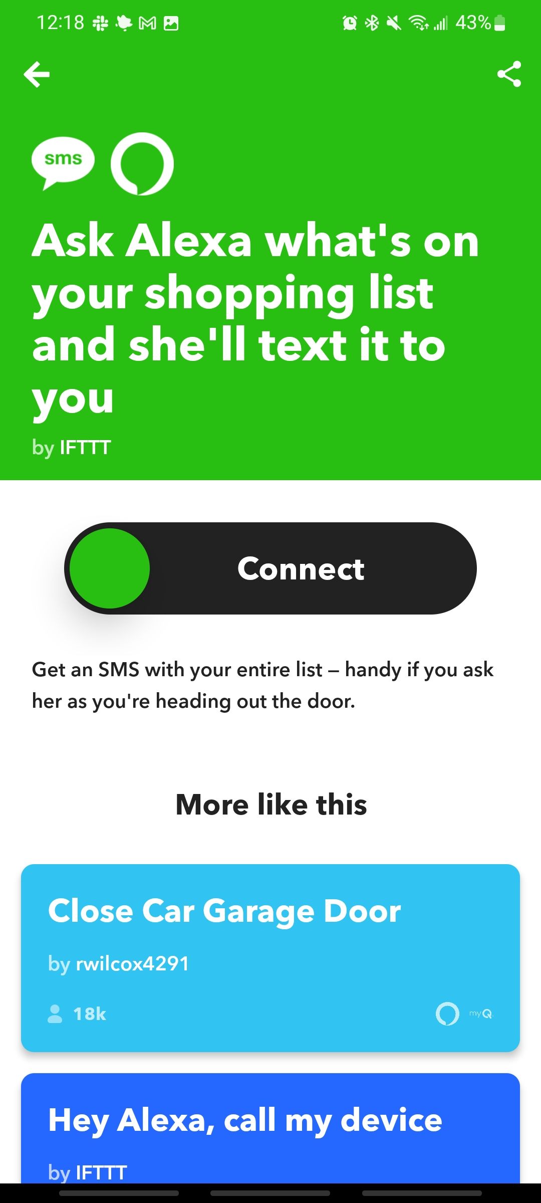 ifttt applet where alexa will text you your shopping list