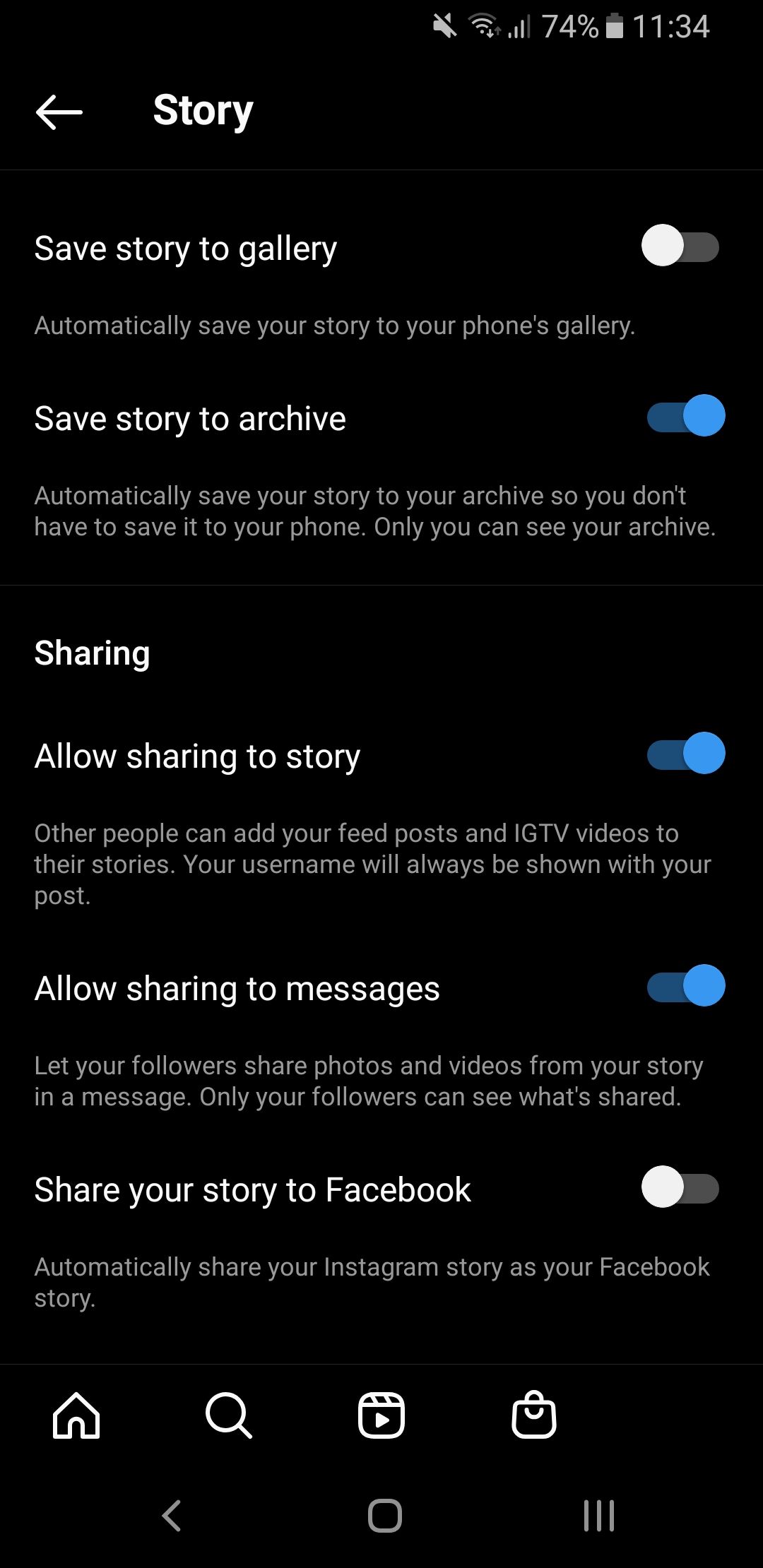 instagram allow sharing to story setting