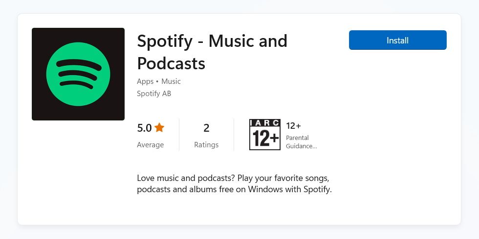 Installing Spotify from the Microsoft Store.