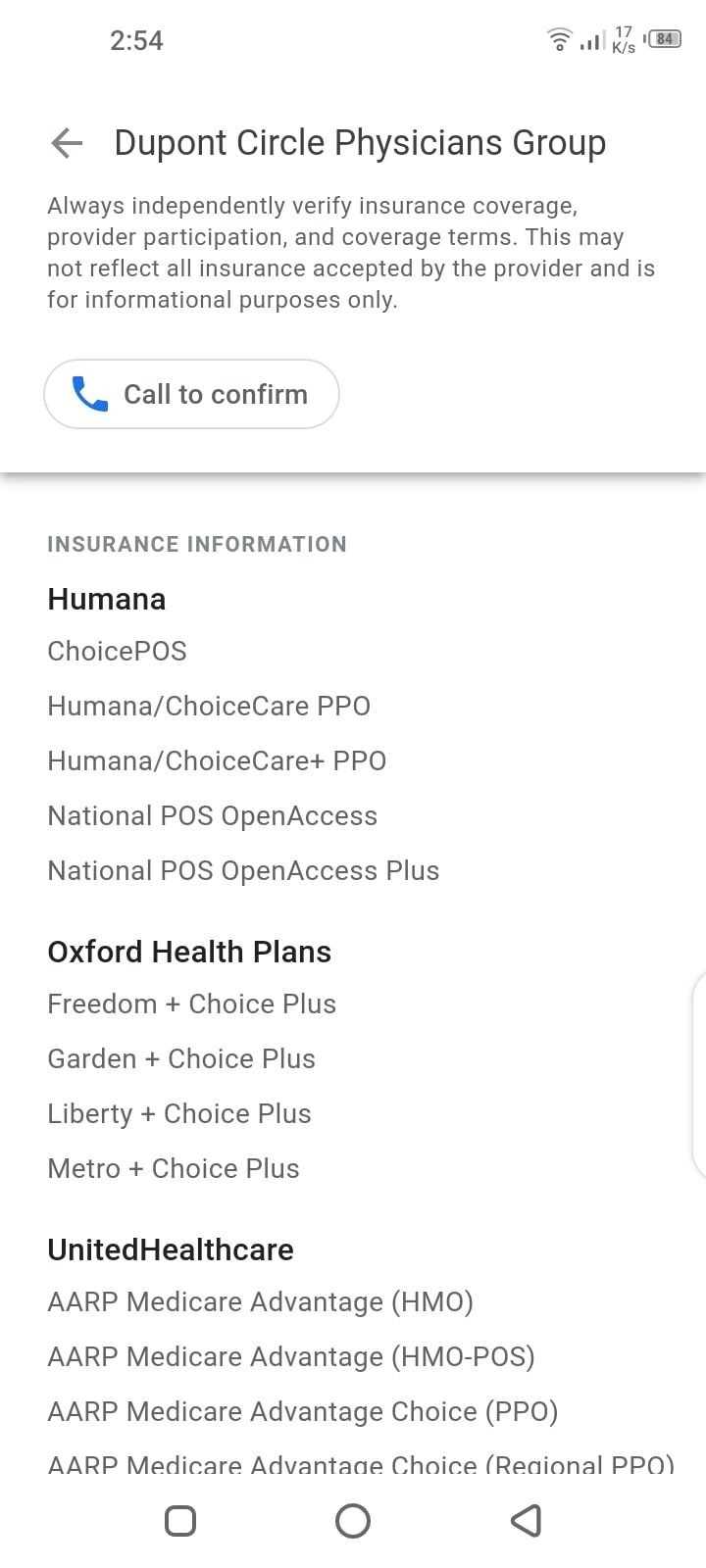 insurance info google maps