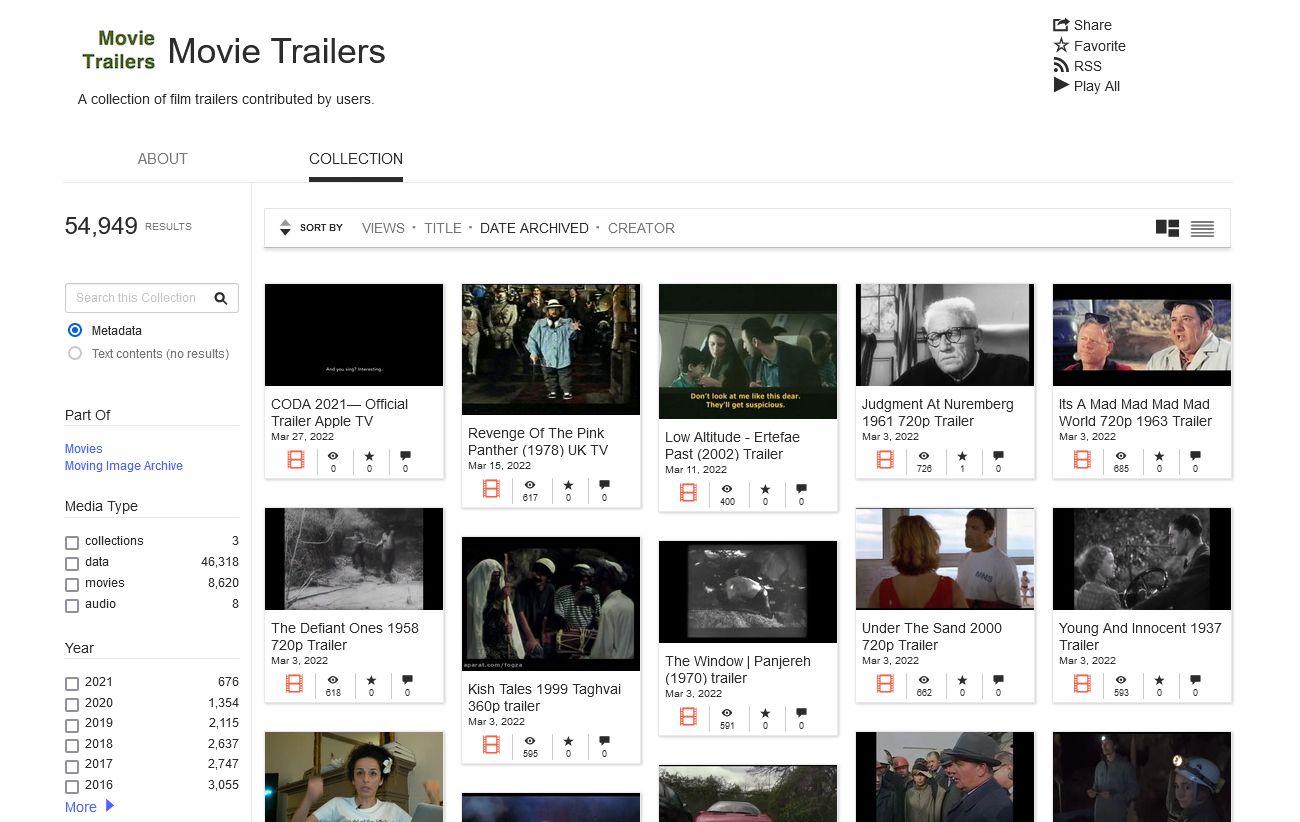 internet archive movie trailers