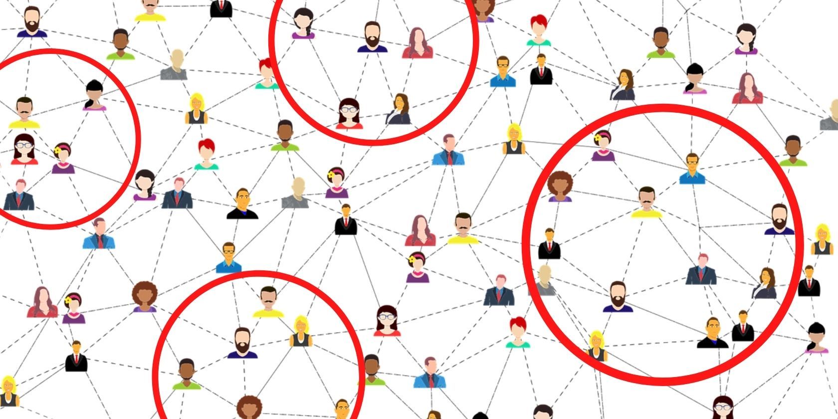 avatars connected surrounded by red circles