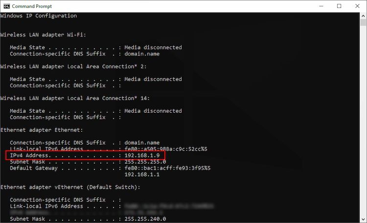 ipv4 address of Windows