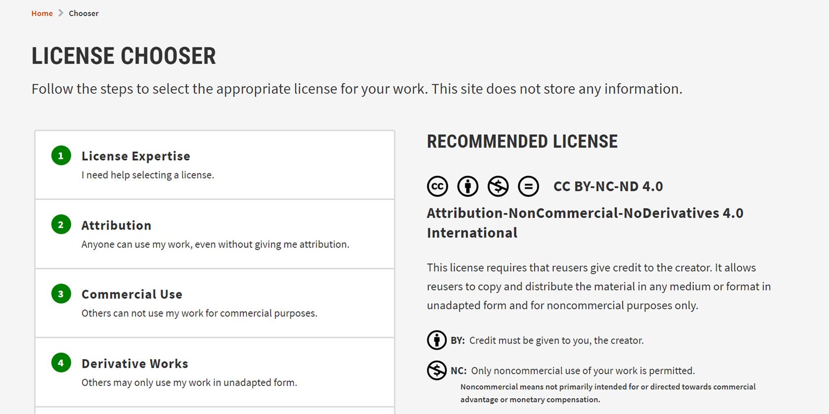 Creative Commons license chooser screenshot