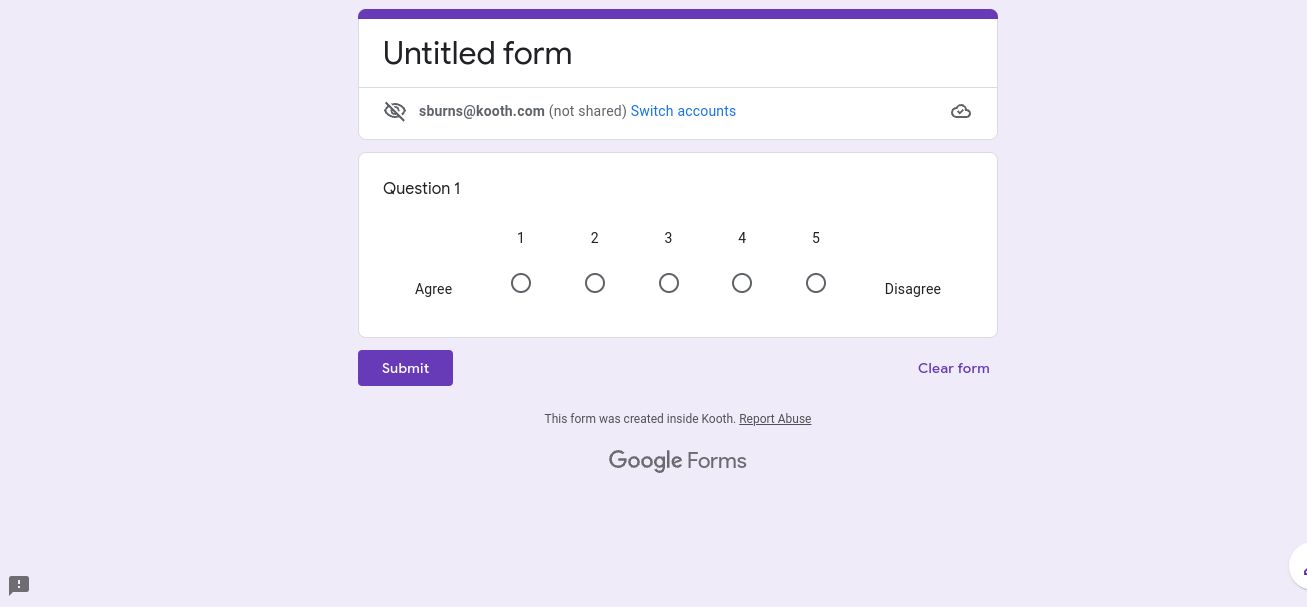 Screenshot of Linear Scale Google Form Preview