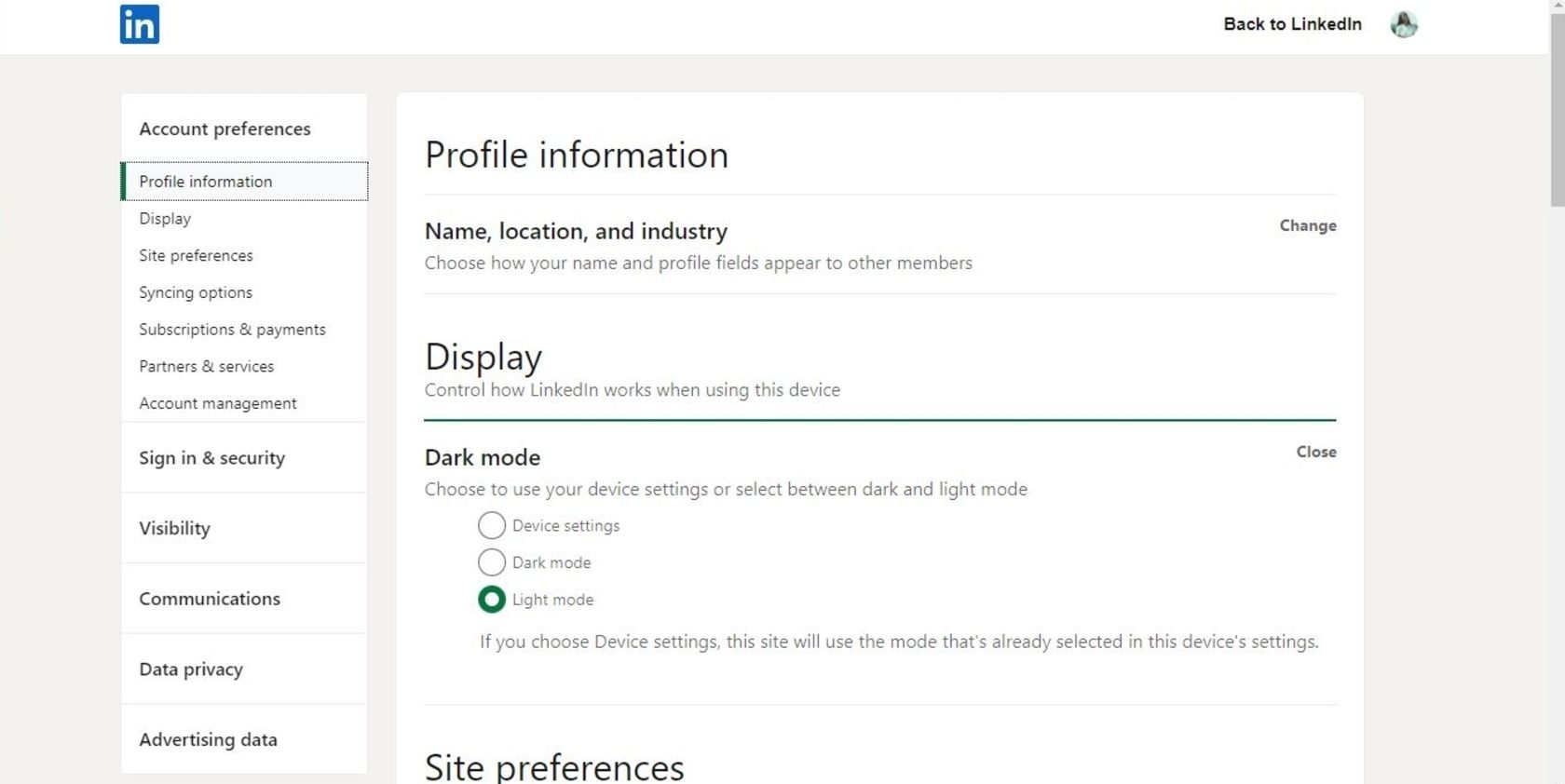 linkedin-dark-mode-settings