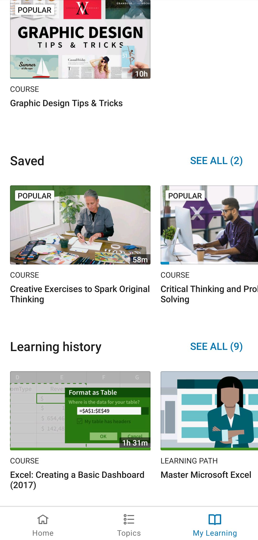 LinkedIn Learning App My Learning Dashboard