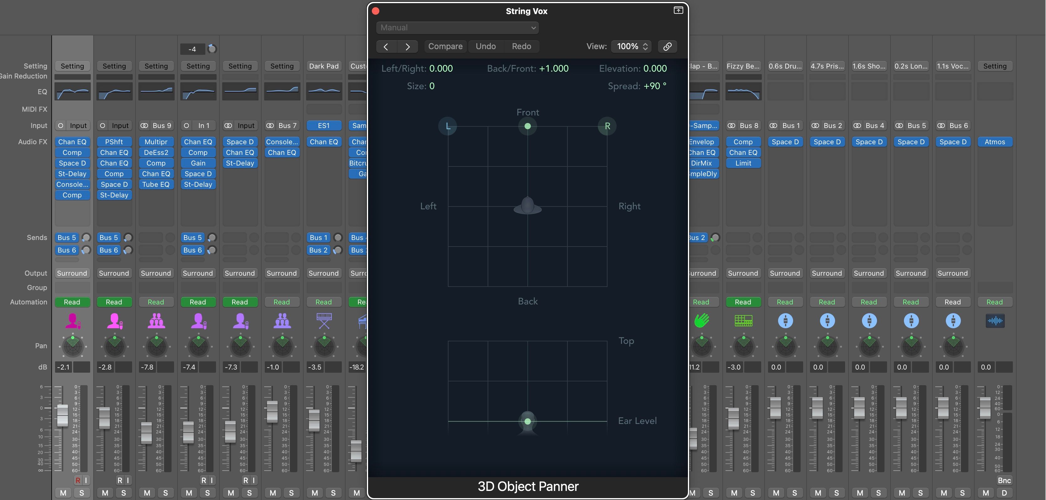 یک اسکرین شات که پنر شی سه بعدی را در Logic Pro نشان می دهد