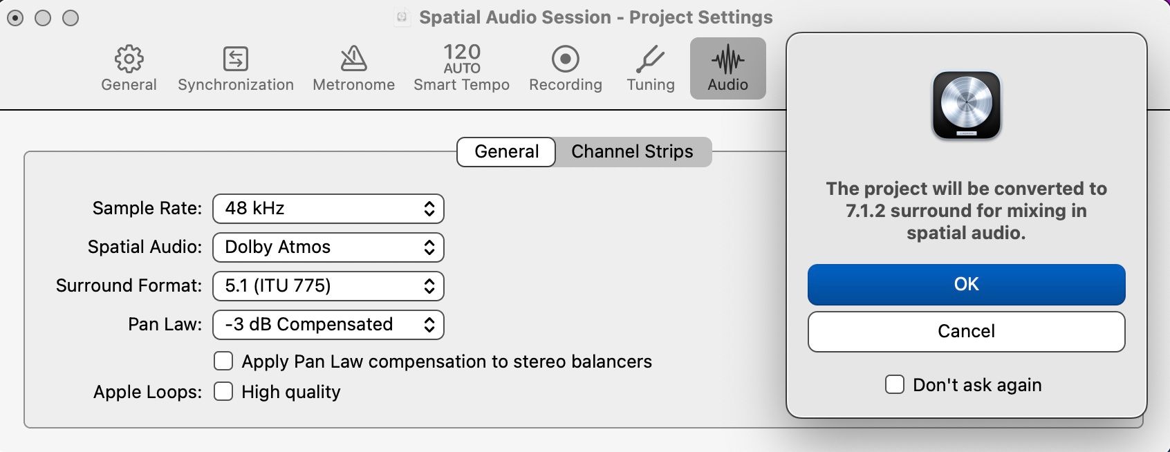 A screenshot of the Audio settings in Logic Pro