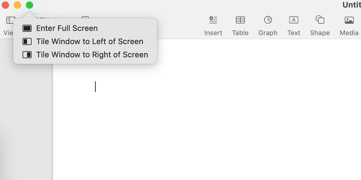Mac full screen menu with Split View options