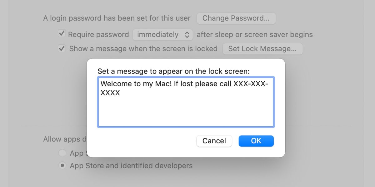 Mac add lock message screen