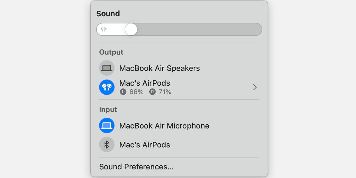Mac sound panel with input and output devices