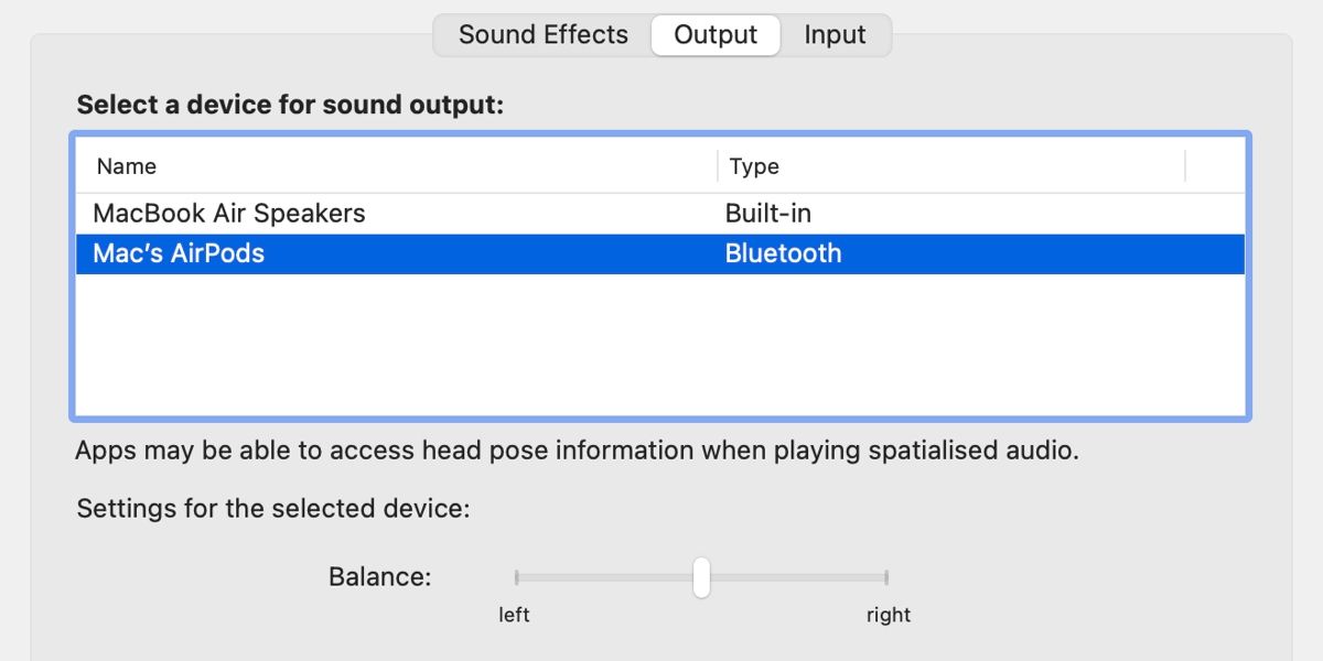 Mac sound preferences output panel