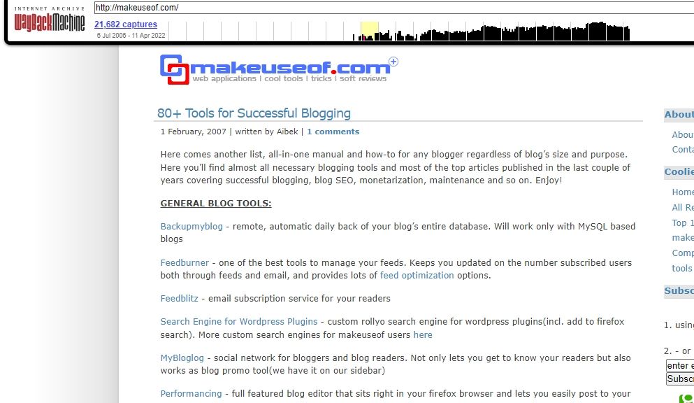 makeuseof archive screenshot
