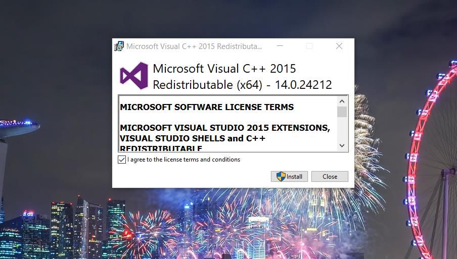 The Install option for Microsoft Visual C++