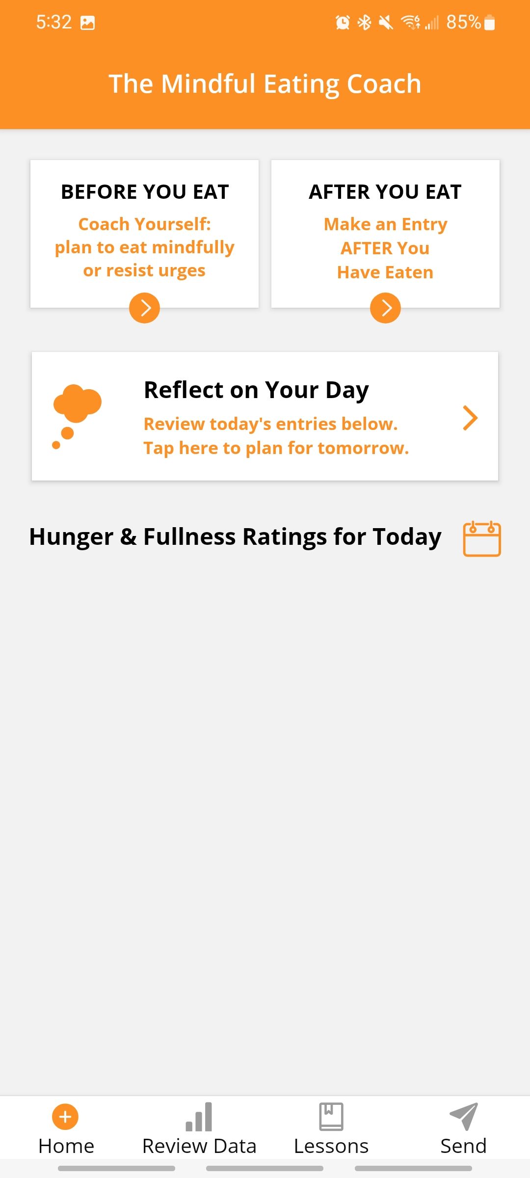 mindful eating coach app home screen