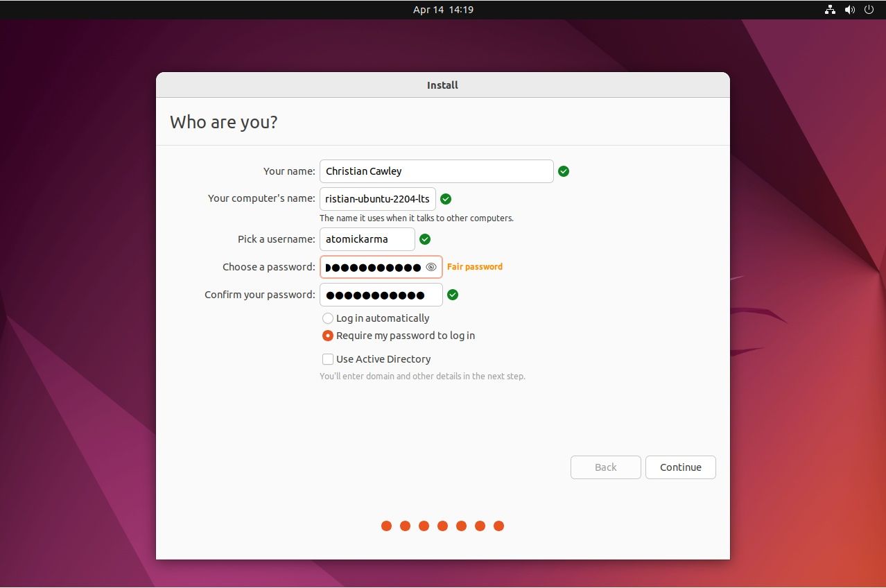 Set a username and password in Ubuntu