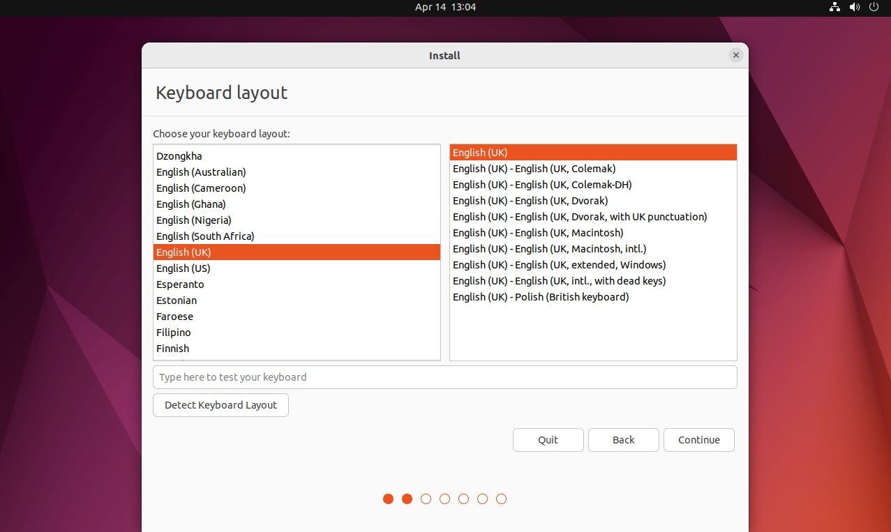 Select the keyboard language in Ubuntu 22.04 LTS