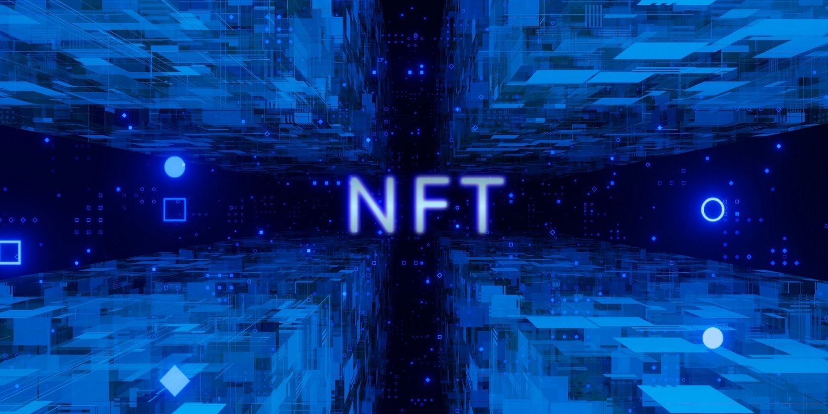 blue cyberspace graphic with nft term in middle