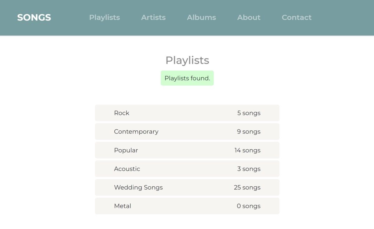 Browser open to example of for-loop for each div showing a list of playlists.