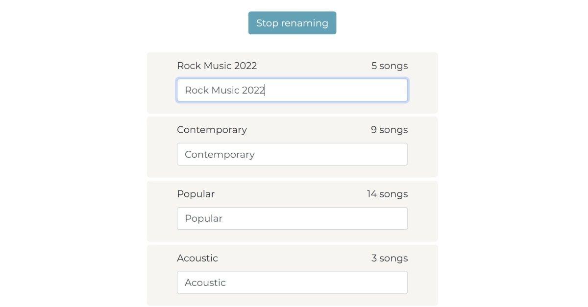 Form where user enters an input and the name on top of the playlist changes with it.