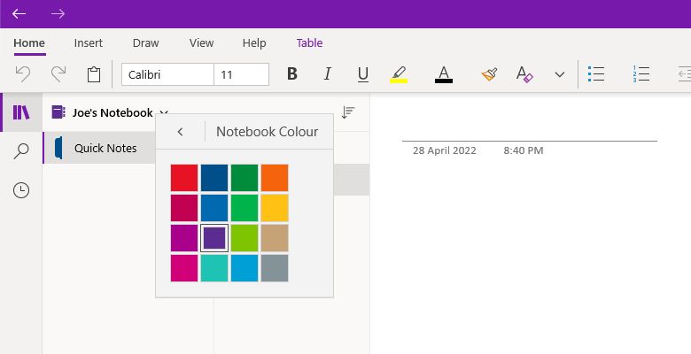 onenote notebook color