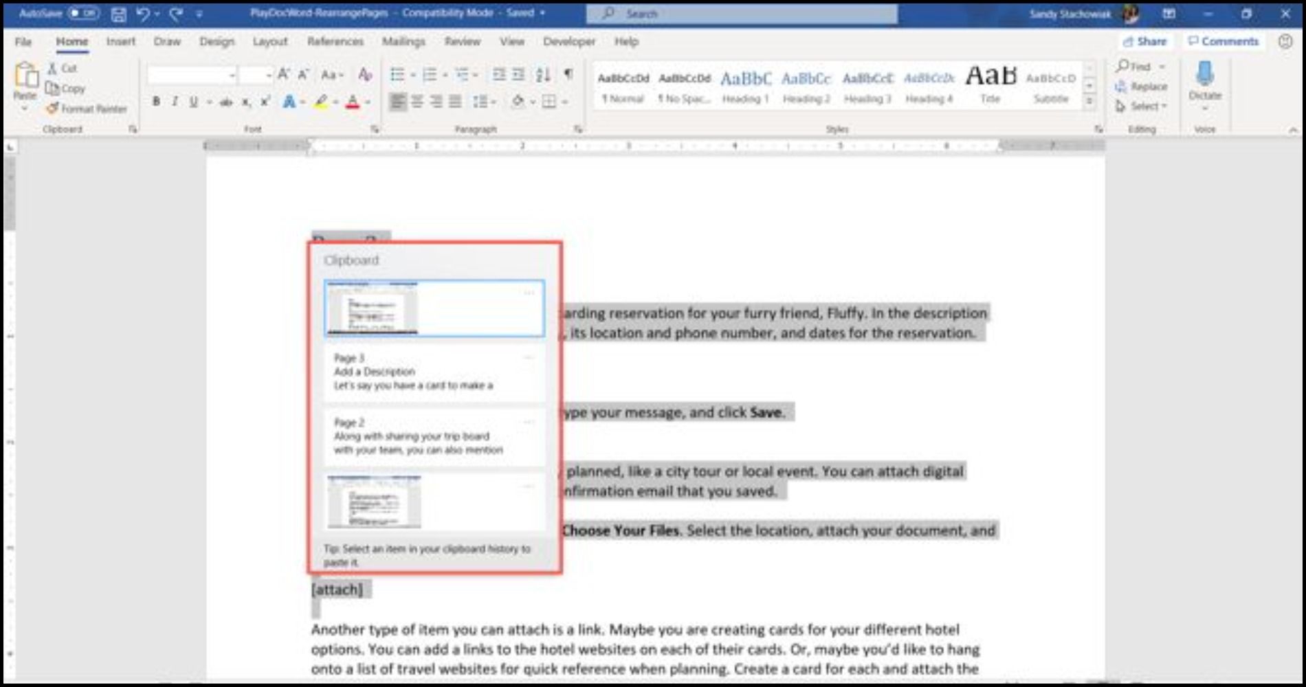 Clipboard history in Word document