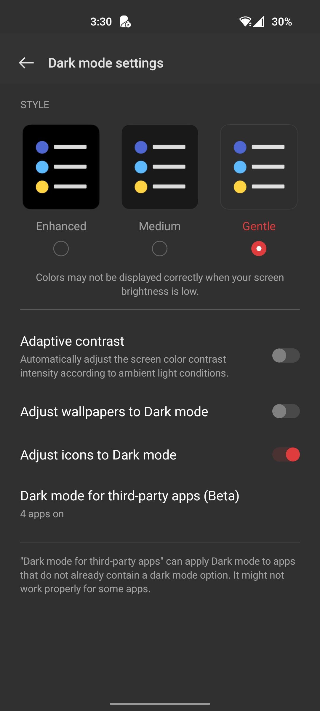 Gentle dark mode in OxygenOS 12