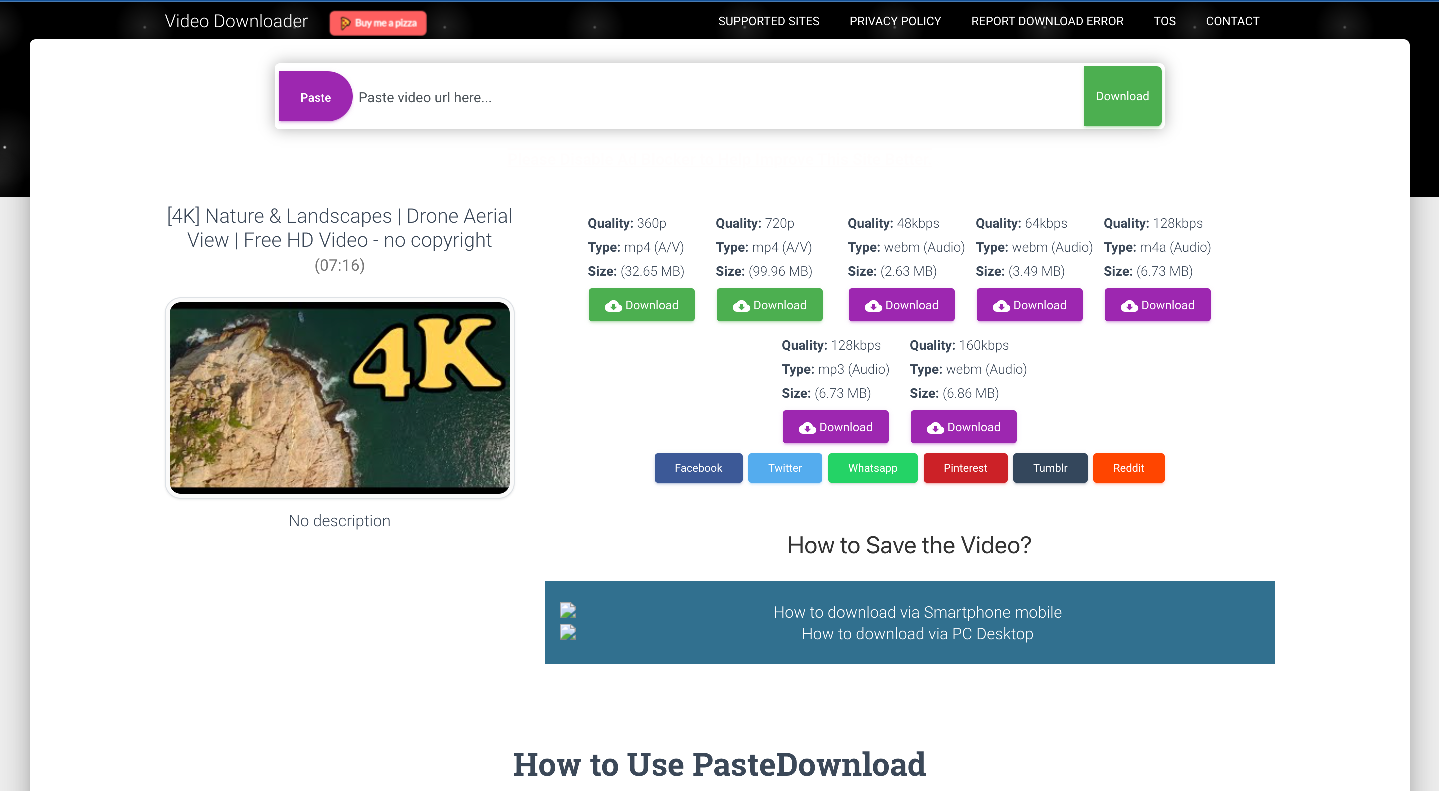 Screenshot of PasteDownload video downloader