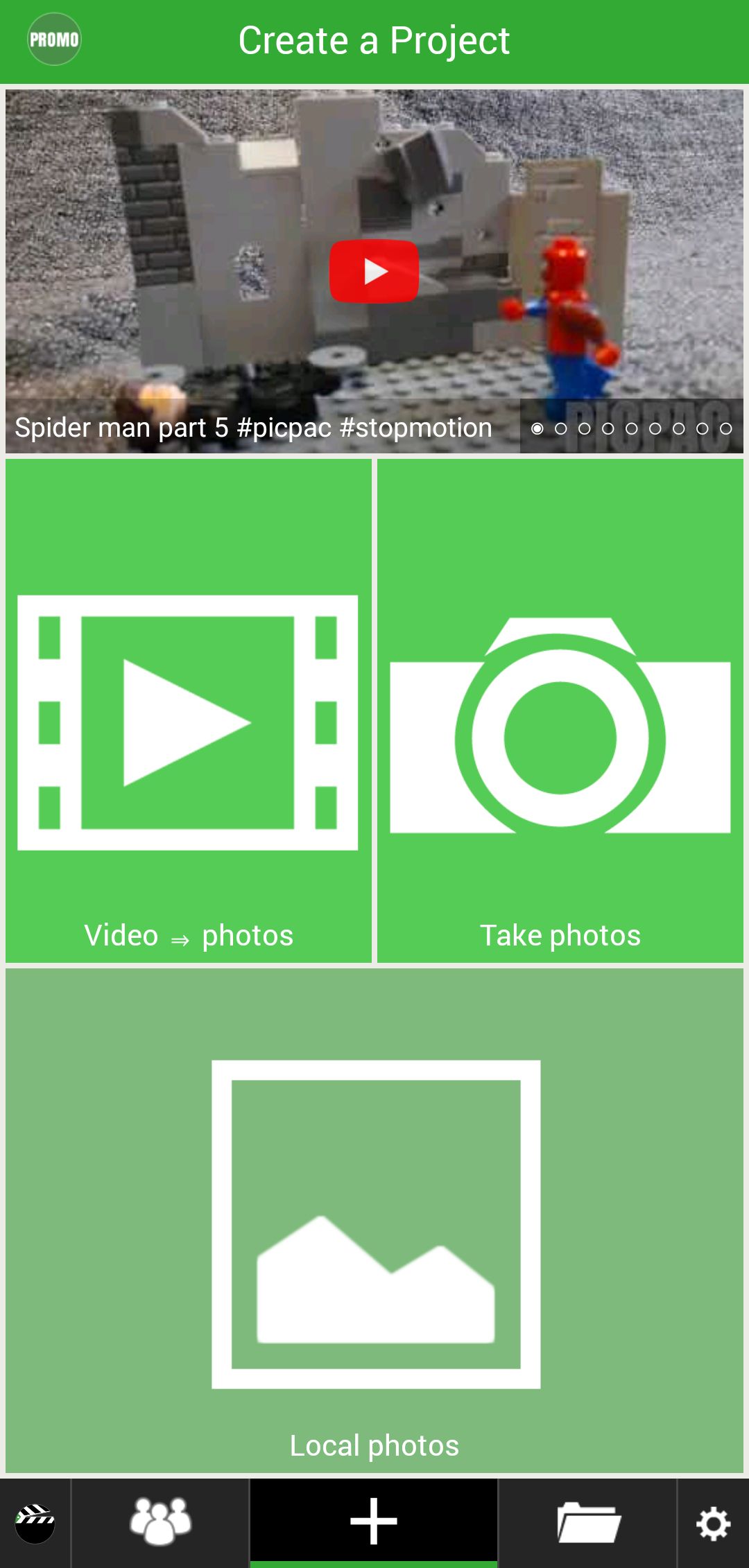 PicPac Time-Lapse Camera App Home Screen