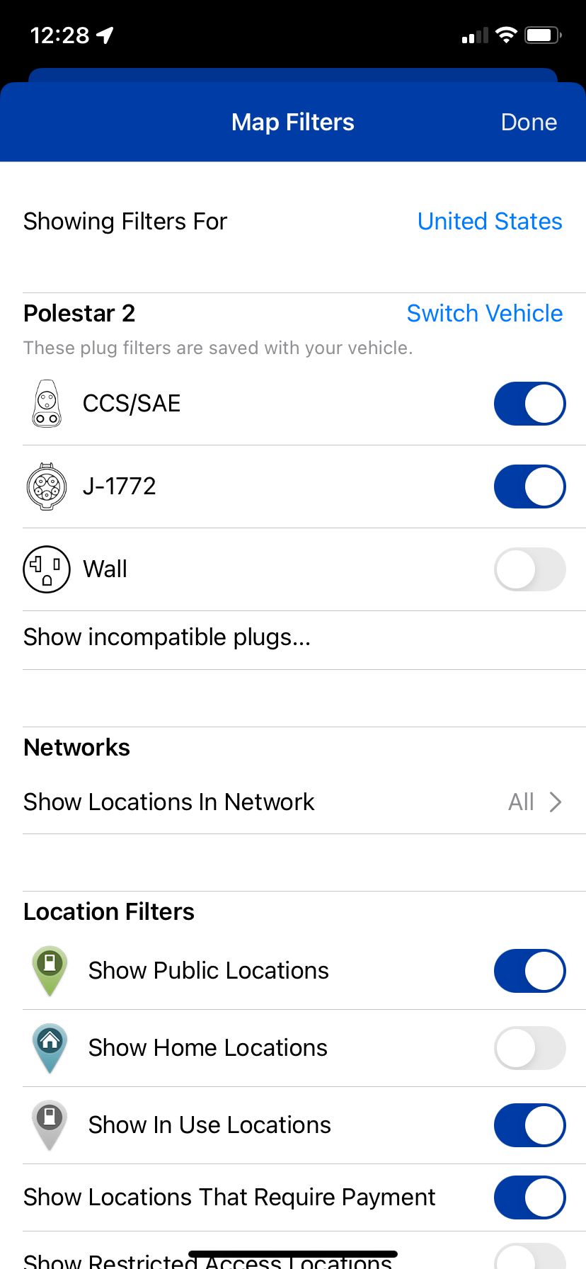 plugshare charging station filters settings