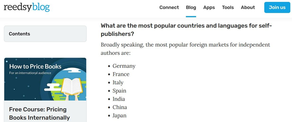 وبلاگ Reedsy در مورد کشورهای محبوب برای خود ناشران
