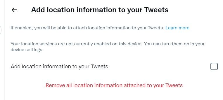 remove location information from tweets option