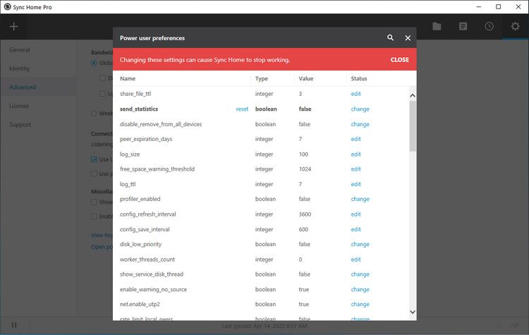 resilio sync advanced preferences