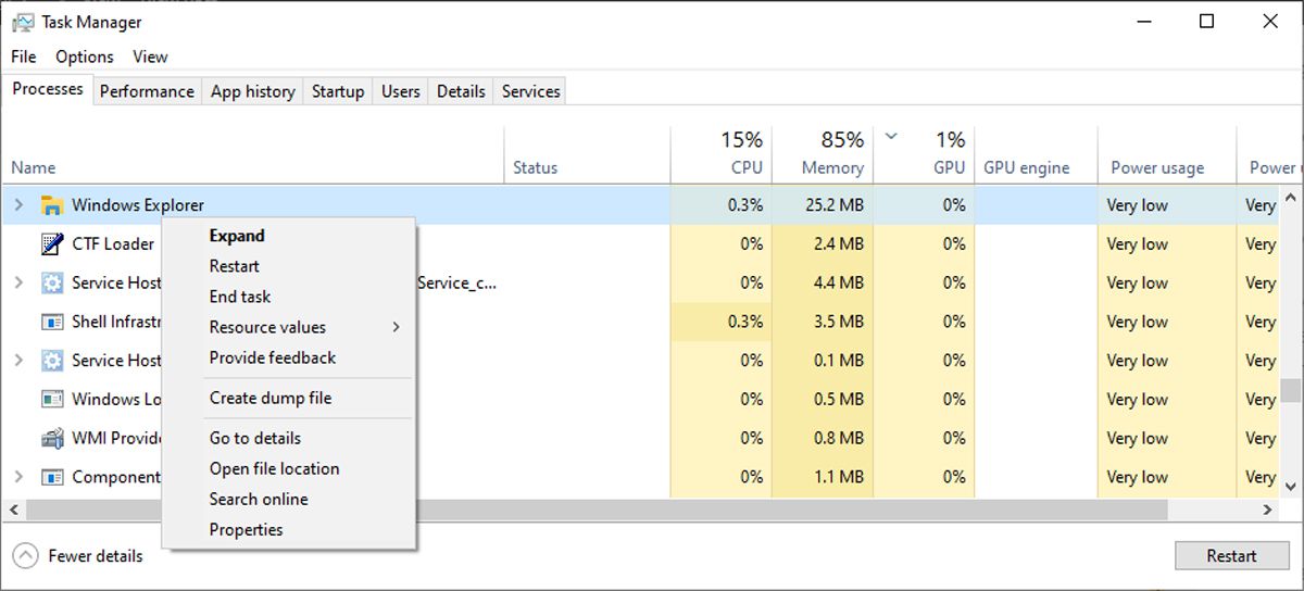 Task Manager in Windows 10.