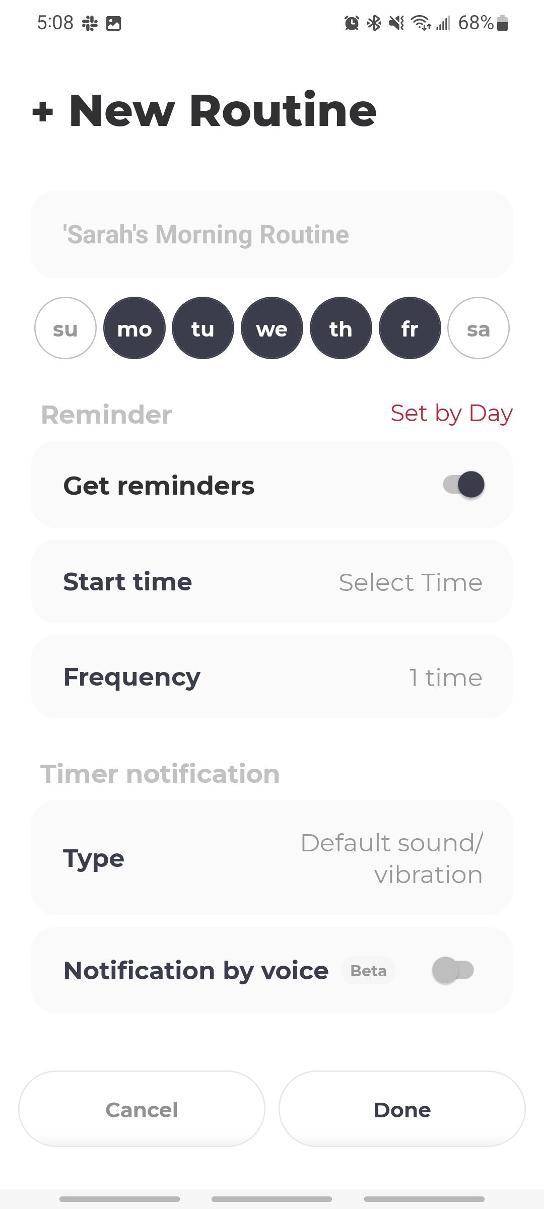 routinery app setting up a new routine