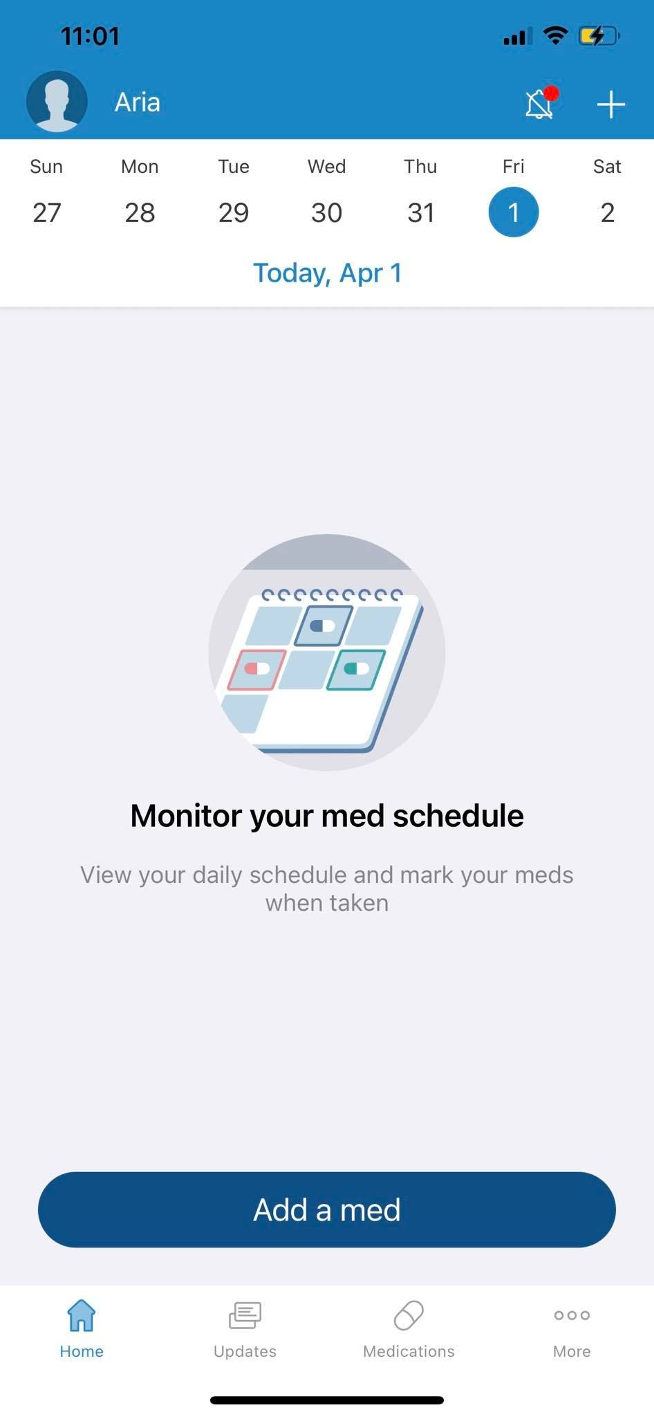 the menu for scheduling pill prescription on medisafe app