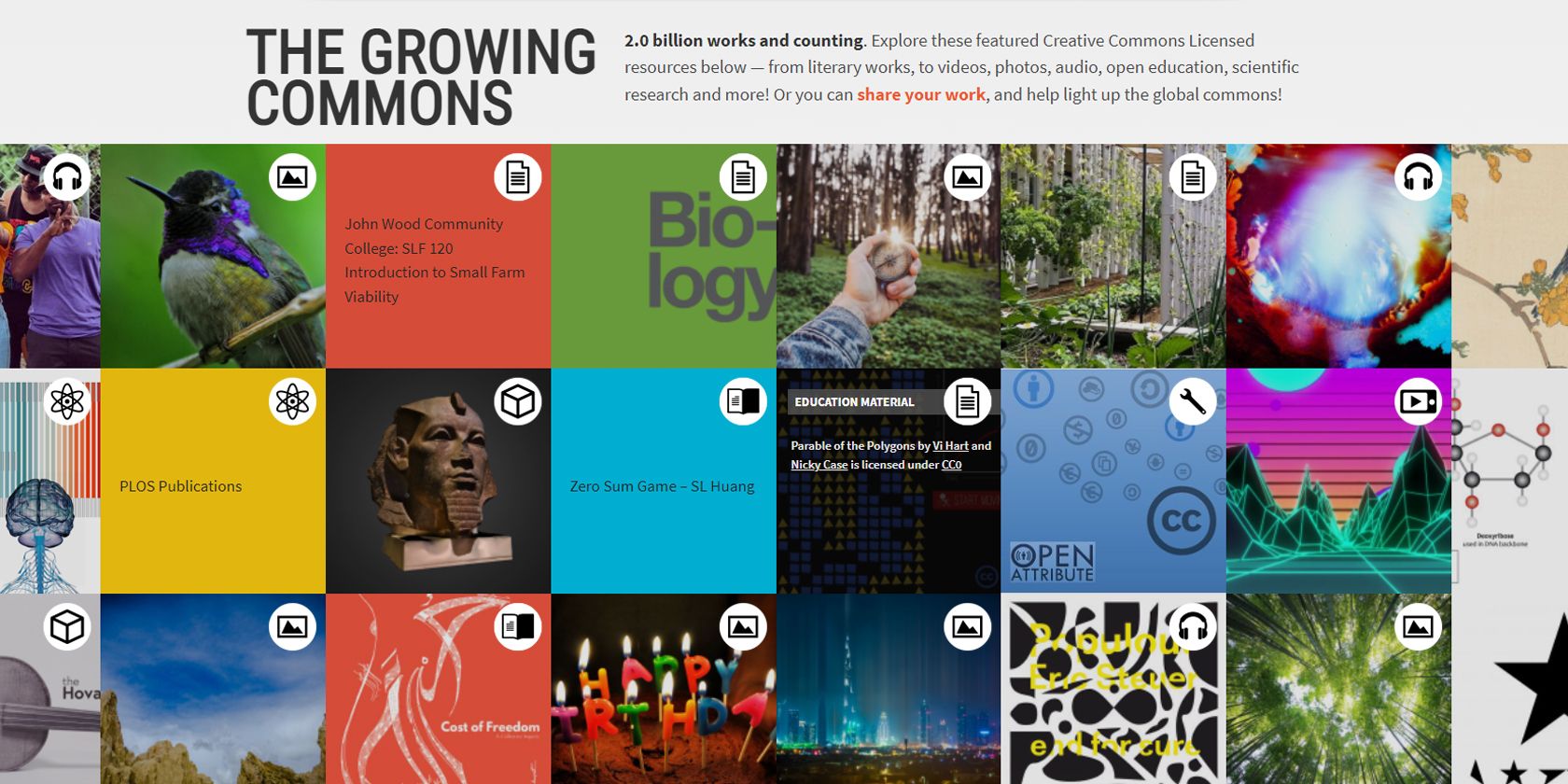 screenshot of creative commons webpage
