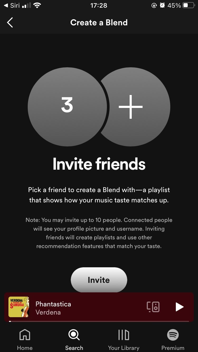 screenshot showing create a blend page on spotify