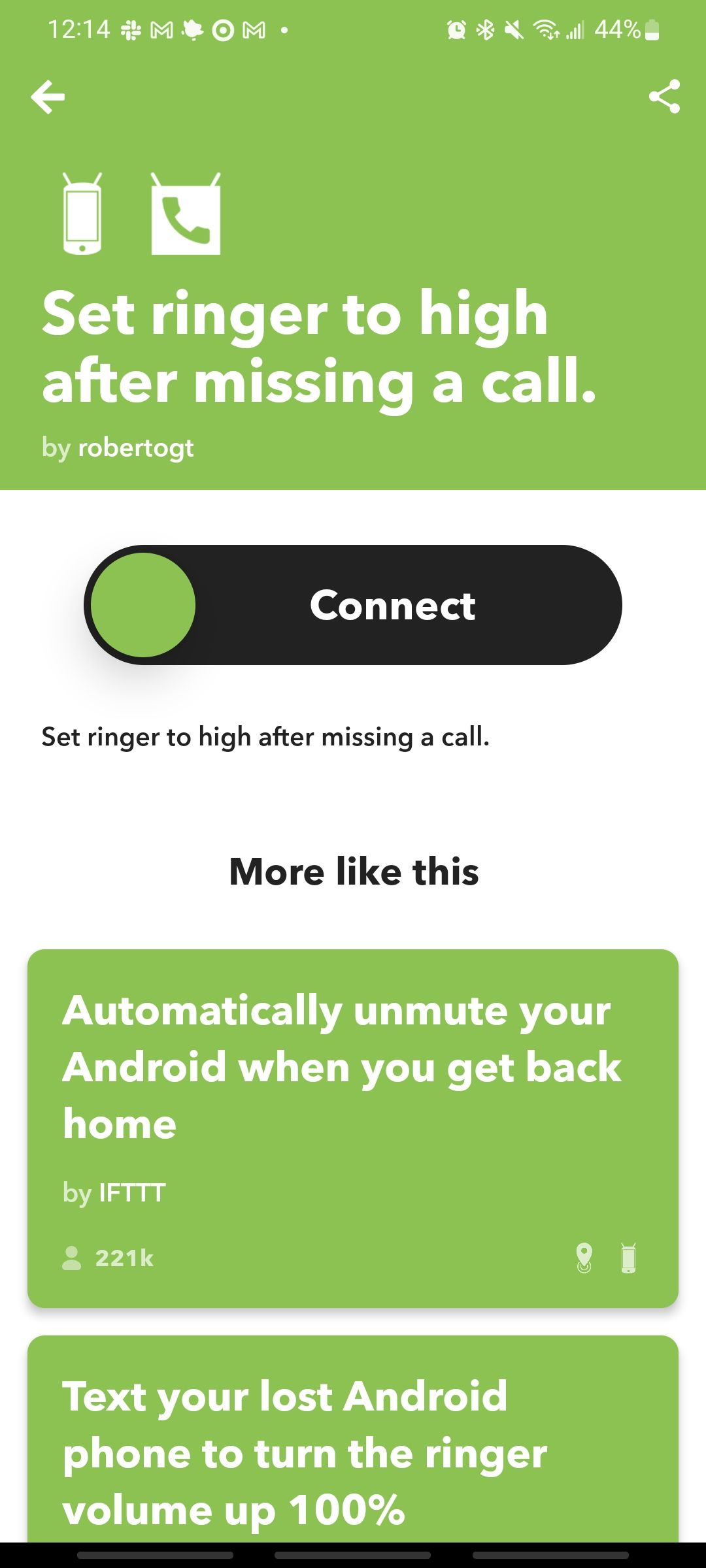 set your ringer to high after missing a call applet in ifttt app