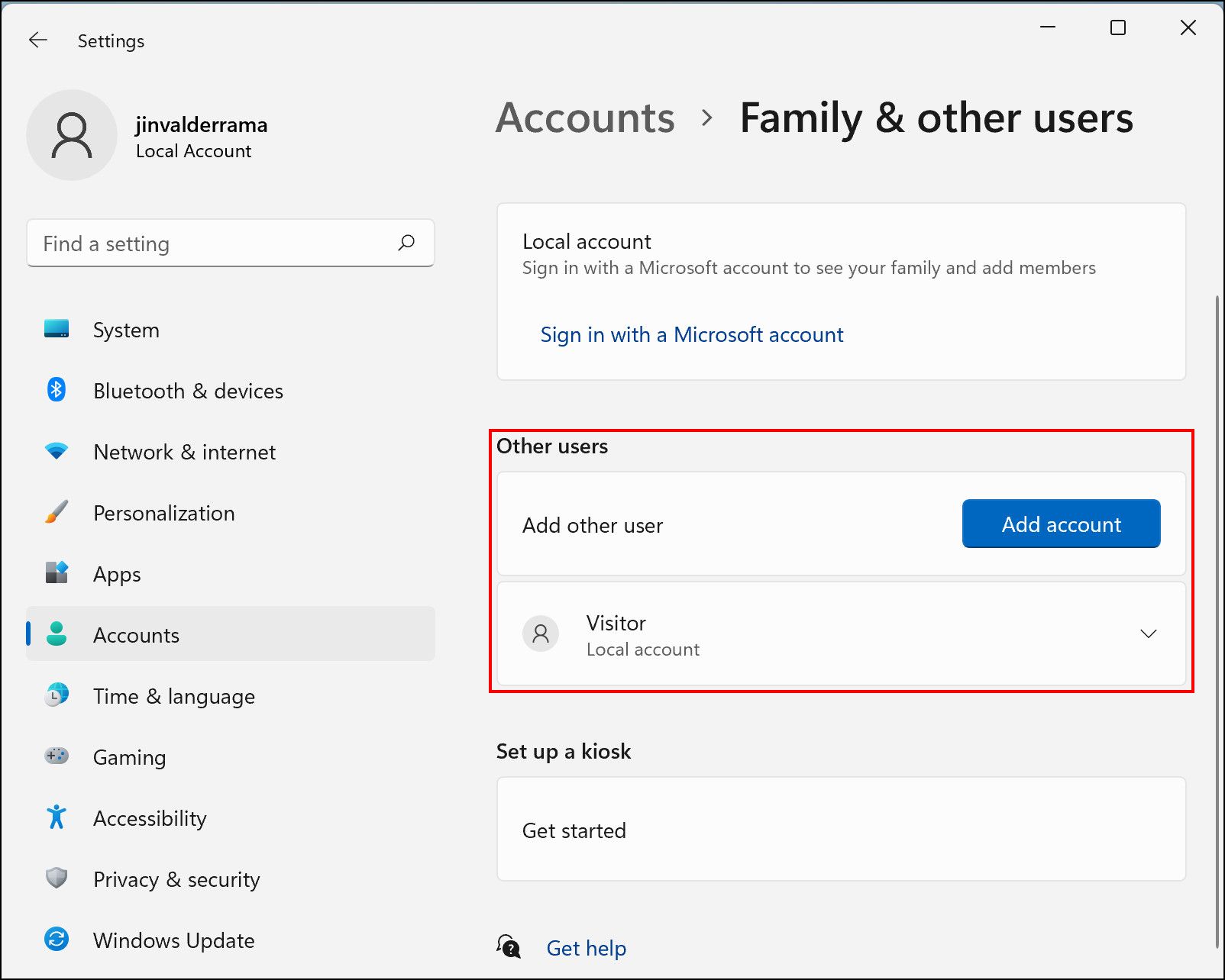 User accounts in Windows 11 Settings