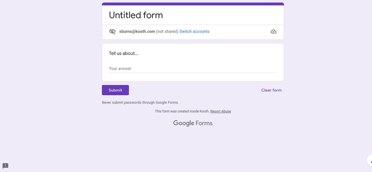Screenshot of Short Answer Google Form Preview